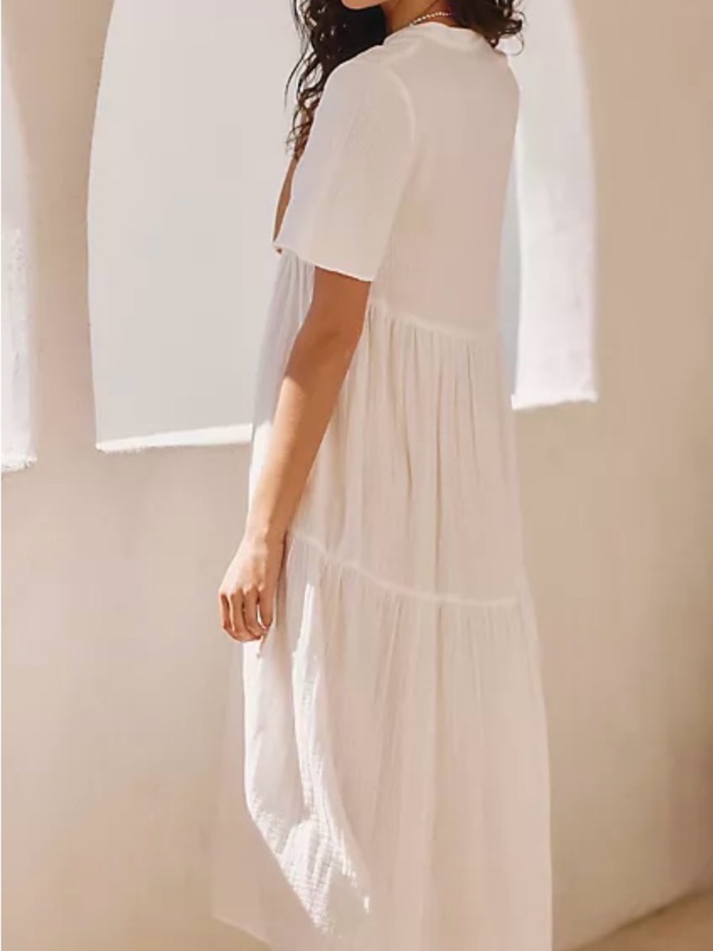 Anthropologie White Tiered Maxi Dress - Short Sleeve Summer Maxi